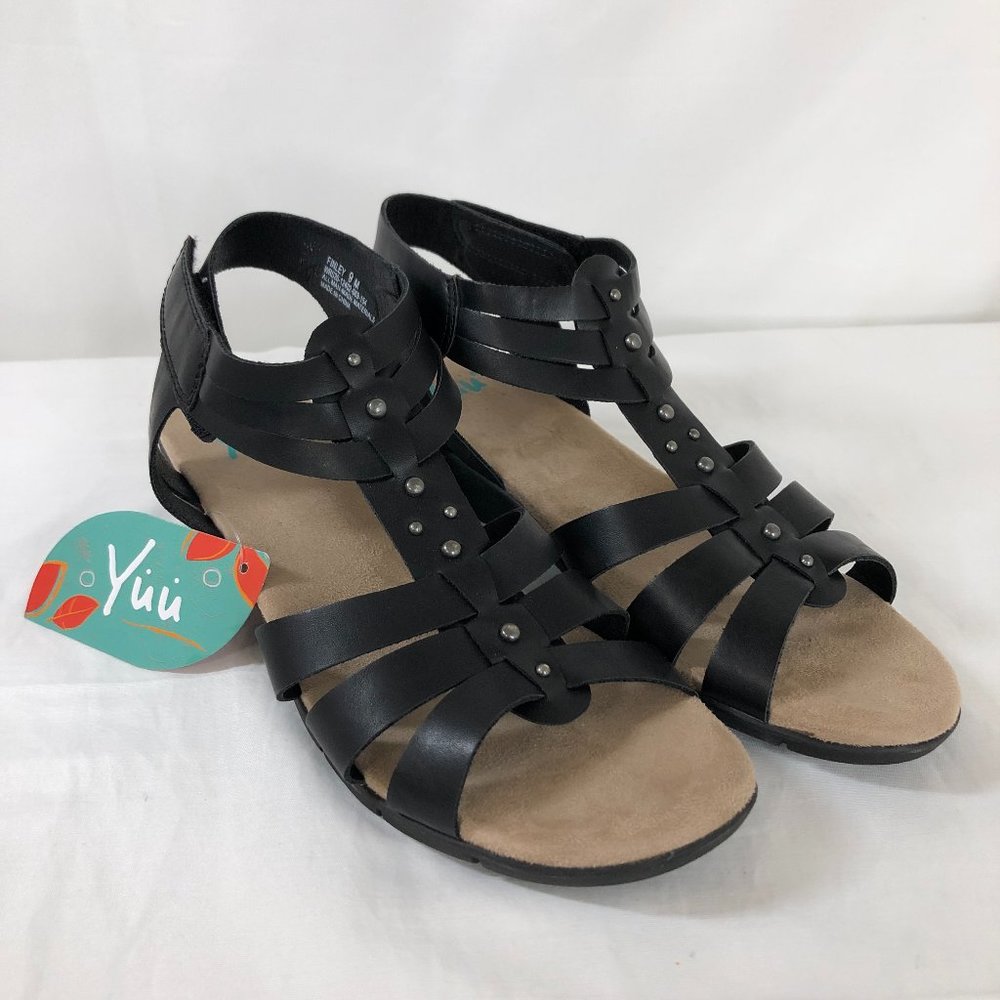 Yuu Womens Sandals Black Fisherman Strappy Flats 9 M Cushioned Comfort